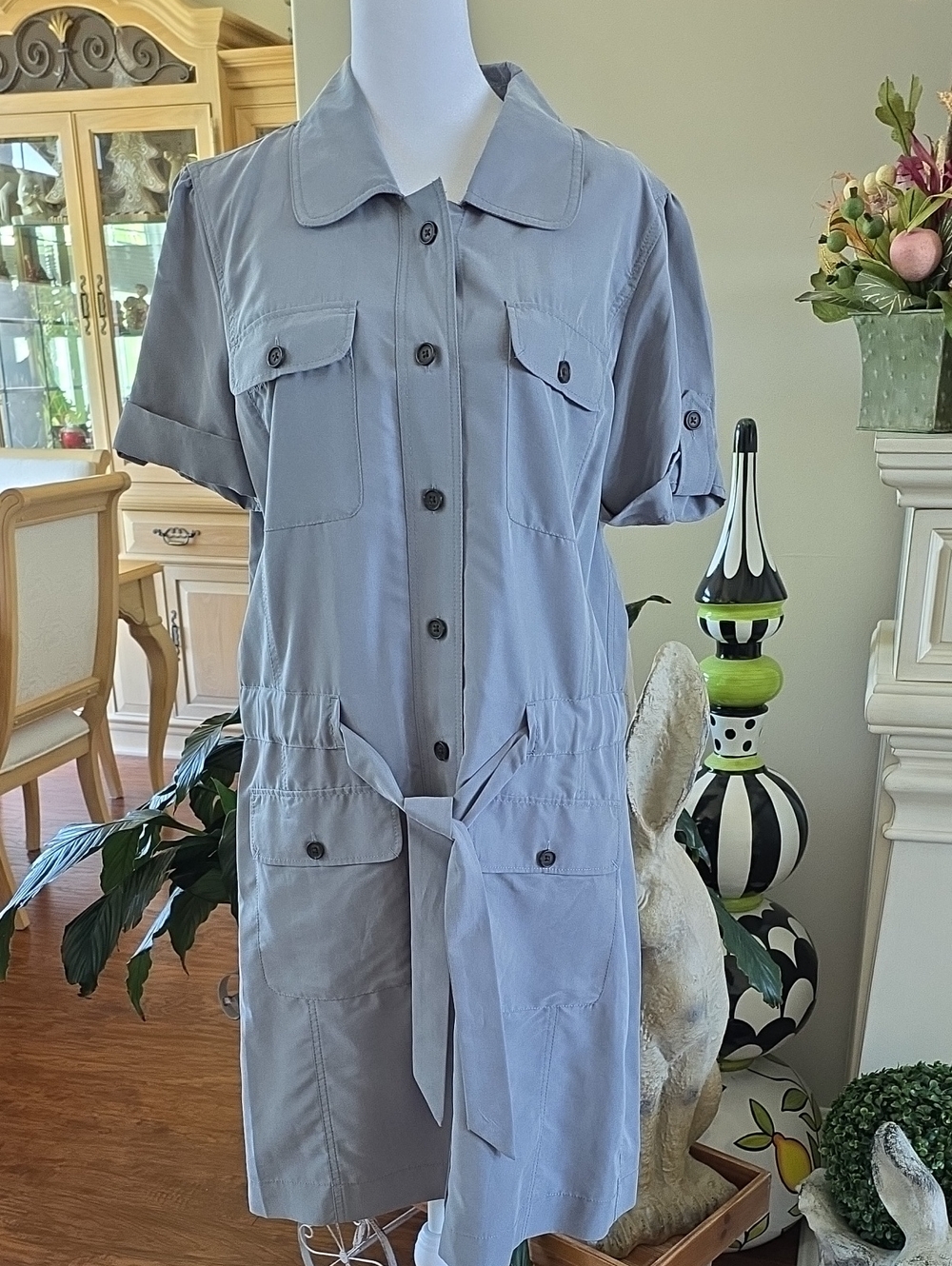 Banana Republic Gray Blue Utility Shirt Dress